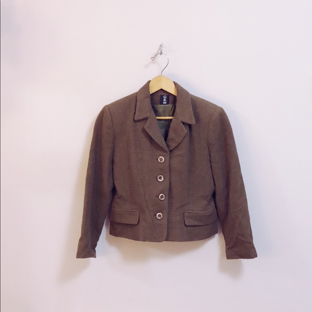 Vintage Wool Crop Length Coat in Camel Brown.